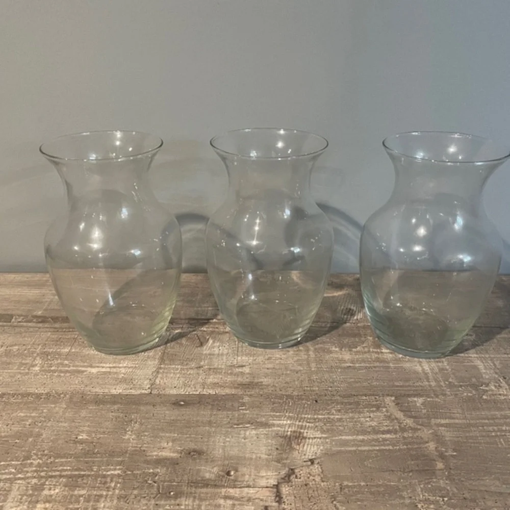 Vintage Libbys 8 Inch Clear Glass Vases Set of 3
